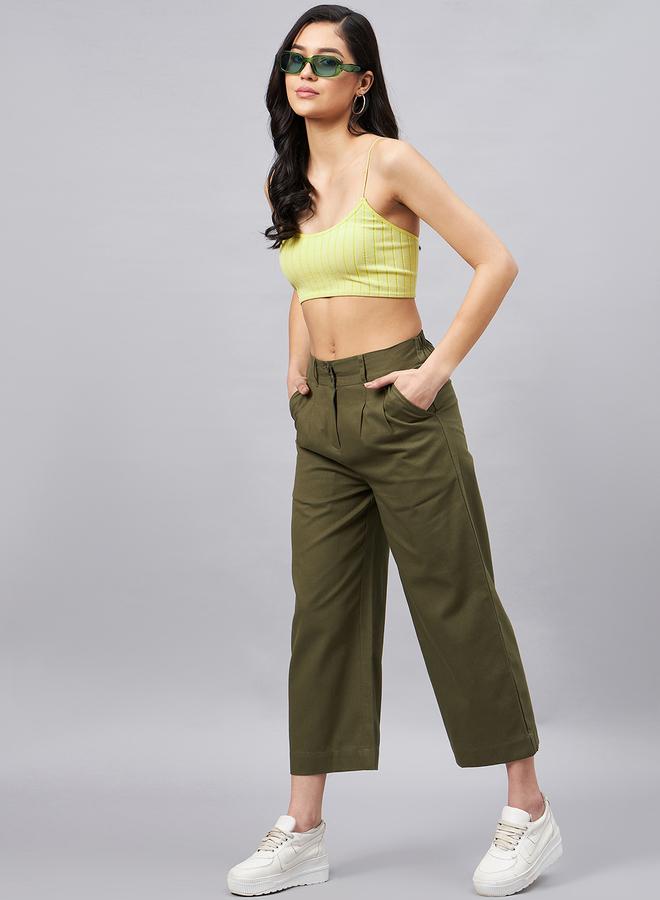 WineRed Women Olive Green Wide Leg Trousers - Image 1